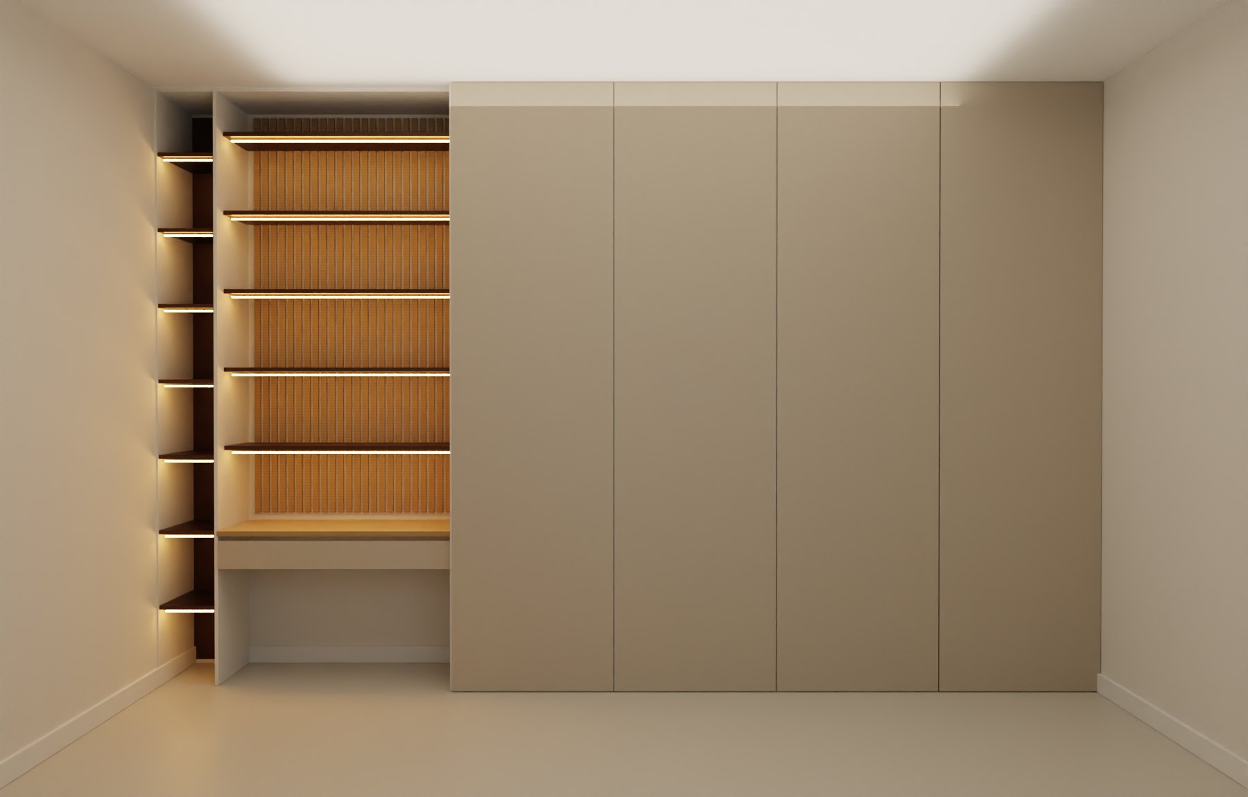 Boys' bedroom — wardrobe, study niche and display tower, 4.70 m